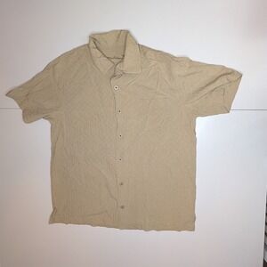 Tommy Bahama Silk Shirt Medium Embroidered Palm Tree‎ Pineapple Beige